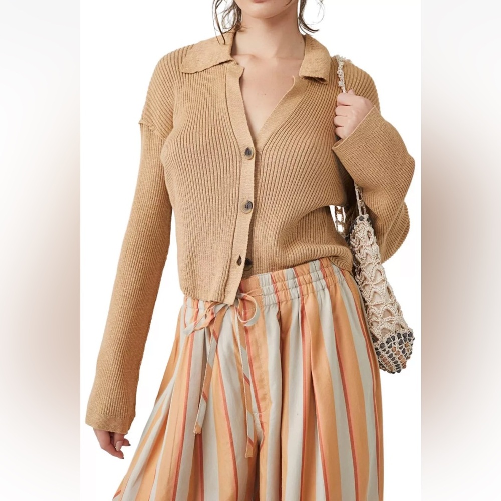 NWT Free People Ella Sweater Shirt Cardigan Iced Coffee XL